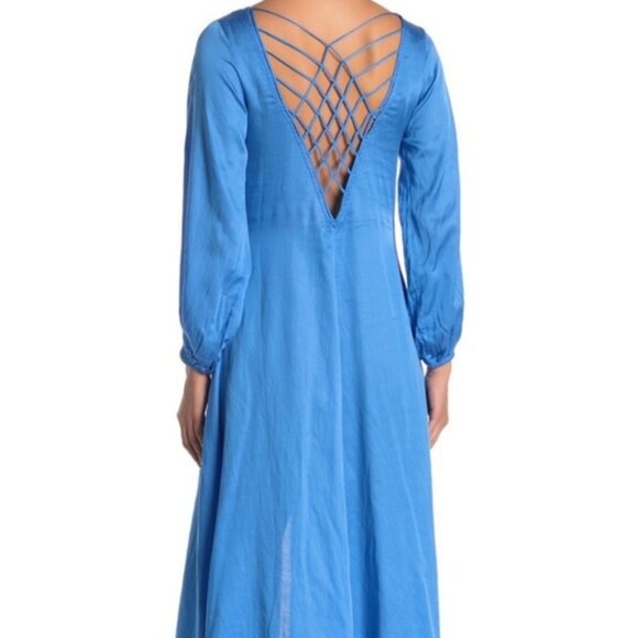 Free People Later Days Maxi Dress in Blue Size 4 Back Cut Out Design - Picture 2 of 11